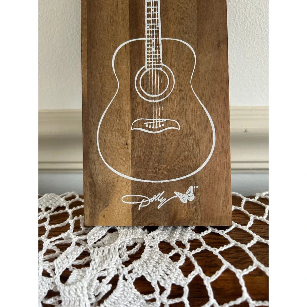 NWT Dolly Parton Wood Wall Mounted Bottle Opener Acoustic Guitar Butterfly Logo